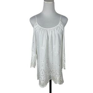 Karen Kane Blouse‎ Women M Embroidered Cold Shoulder Eyelet White Boho Peasant